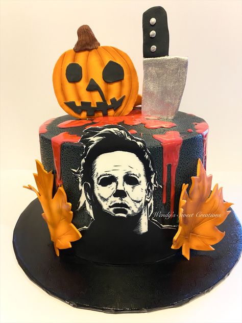 Michael Myers Birthday Cake, Slasher Birthday Cake, Michael Myers Birthday Party, Michael Myers Birthday, Horror Movie Themed Birthday Cake, Horror Bday Cake, Michael Myers’s Birthday Cake, Horror Movie Cakes, Michael Myers Cake