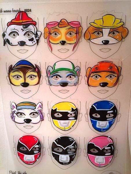 PatPatrouille tous Power Ranger Face Paint, Face Painting Themes, Paw Patrol Face Paint, Superhero Face Painting, Face Painting Easy, Kids Face Paint, Paw Patrol Party, Face Painting Halloween, Face Painting Designs