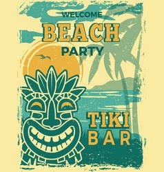 Wooden Masks, Dance Party Invitations, Tiki Decor, Tiki Totem, Summer Party Invitations, Mask Drawing, Tiki Mask, Bar Poster, Hawaiian Tiki