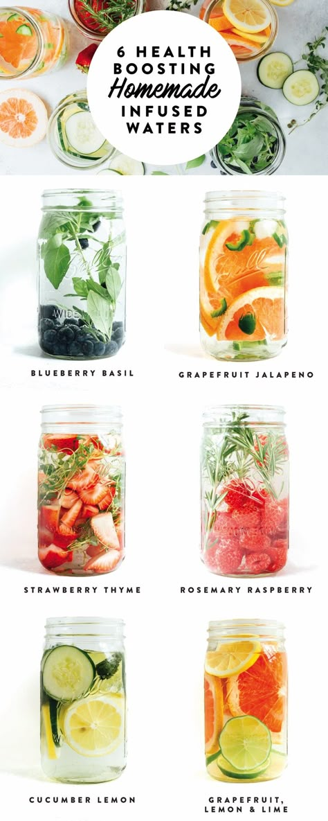 Heathy Infused Water Six Ways! Fruit Infused Water Recipes, Healthy Detox Cleanse, Lemon Diet, Infused Water Recipes, Resep Diet, Smoothie Detox, Fruit Infused Water, Detox Water Recipes, Detox Drinks Recipes