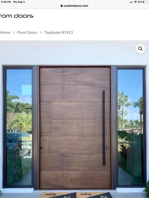 Big Front Door Entrance, Large Exterior Doors, Natural Wood Garage Doors White House, Modern Home Front Door, Front Door Inspiration Modern, Oversize Front Door, Large Doors Entrance, Large Modern Front Door, Villa Main Door Entrance