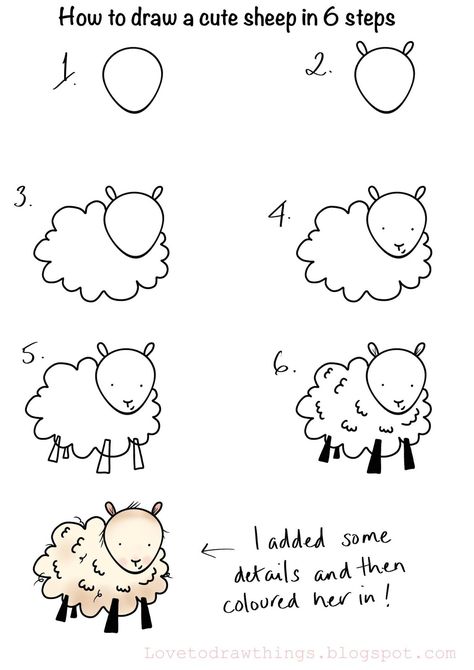 Sketches Cartoon, How To Draw Cute, Easy Step By Step Drawing, Draw Cute, Draw Manga, Easy Drawings For Kids, Cute Sheep, Easy Doodle Art, Step Drawing