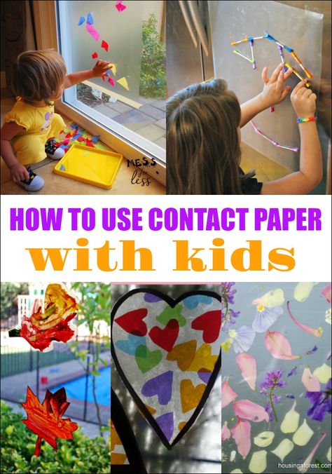 One of our favorite supplies to use in kids crafts and activities is contact paper. You can do so many fun activities with contact paper, such as Contact Paper Crafts with Q-tips, and the best part is you can buy it at the dollar store. I always have some on hand and when there's a rainy day or a sick day, I bring it out and add some other items I already have. If you don't have any, go grab some and if you already have it, here are 2o Ways to Use Contact Paper with Kids. Ways to Use Contact Pap Clear Contact Paper Crafts, Games For Kids Indoor, Contact Paper Crafts, Paper Activities, Spring Art Projects, Preschool Projects, Fun Games For Kids, Toddler Art, Toddler Fun