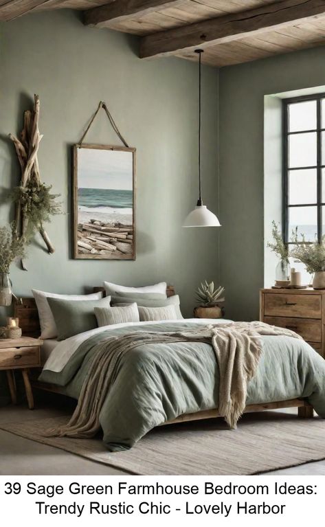 Imagine wrapping yourself in the calming embrace of nature, but indoors. A rustic sage green farmhouse bedroom does exactly that. It's like a soft whisper #farmhouse #bedroom Green Living Room Inspiration, Sage Green Farmhouse Bedroom, Green Farmhouse Bedroom, Bedroom Ideas Trendy, Sage Green Farmhouse, Sage Bedroom, Green Farmhouse, Green Bedroom Design, Farmhouse Bedroom Ideas