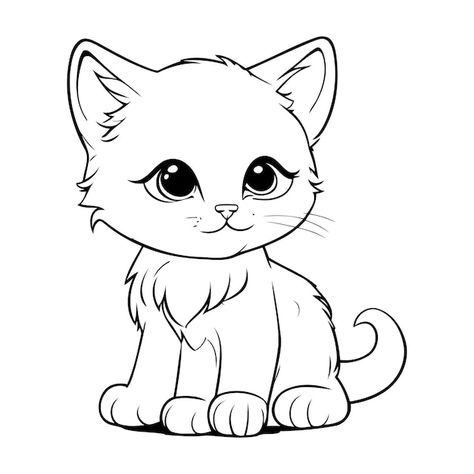 Cute cartoon cat black and white vector ... | Premium Vector #Freepik #vector #book #color #black #line Cat Clip Art Black And White, Cat Clipart Black And White, Kitten Coloring Pages, Cartoon Character Clipart, Cartoon Cat Drawing, Cat Black And White, Kitten Drawing, Cute Cartoon Cat, Coloring Book Ideas