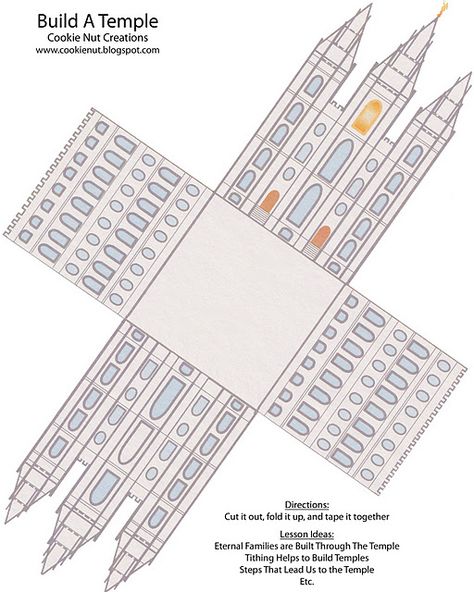 Build A Temple - FHE Activity. this is a free printable. could be used for a lesson about tithing (a great tithing bank) or eternal families (put hearts in to represent ways we can strengthen our family) Temple Template, Temples Lds, Lds Crafts, General Conference Activities, Activity Day Girls, Lds Printables, Fhe Lessons, Primary Activities, Primary Lessons