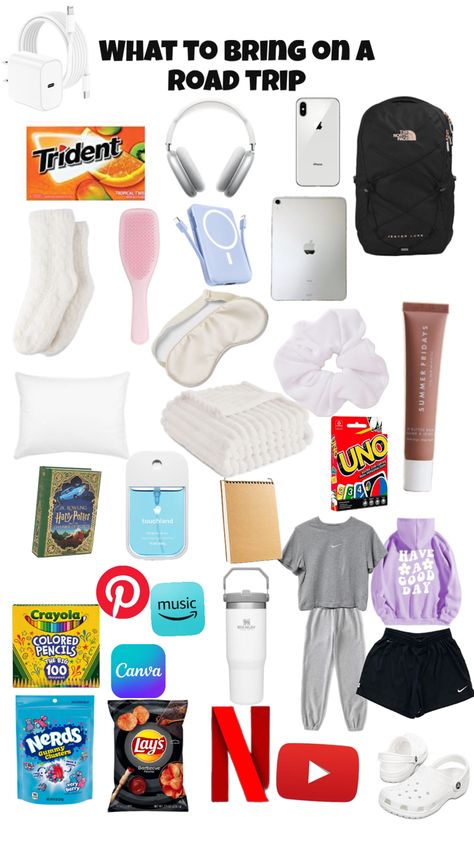 You NEED these things when you go on a road trip! What To Pack For Vacation Road Trip, Stuff To Pack For A Road Trip, What To Do In The Car On A Road Trip, Travel Outfit Road Trips, Things To Bring On A Plane, Packing For Road Trip, Things To Do On A Road Trip, What To Pack For A Road Trip, Outfits For Road Trips