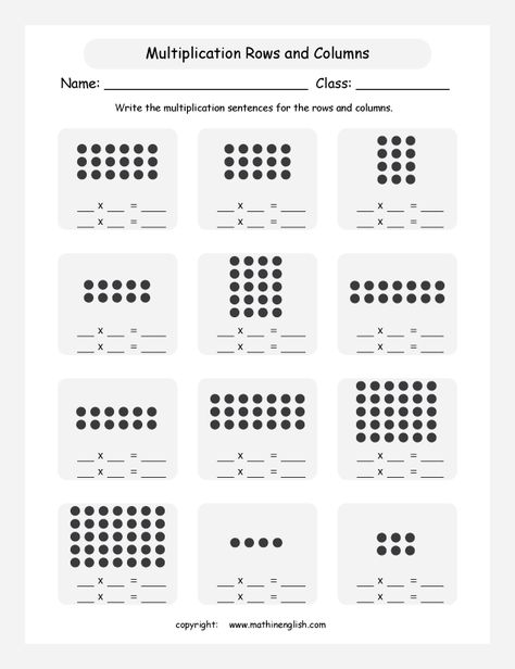 Printable primary math worksheet for math grades 1 to 6 based on the Singapore math curriculum. Maths Worksheets Grade 2 Multiplication, Singapore Math 3rd Grade, Mental Maths Multiplication Worksheets For Class 3, Multiplication As Repeated Addition, Second Grade Arrays Repeated Addition, Array Math, Lattice Multiplication Worksheets, Array Worksheets, Multiplication Arrays