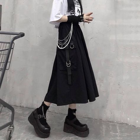 High waist midi cargo skirt gothic cargo midi skirt goth | Etsy Cottagecore Skirt, E Girl Style, Cargo Skirts, Long Black Skirt, Grunge Skirt, Gothic Skirt, Harajuku Outfits, Elegant Skirt, Professional Attire