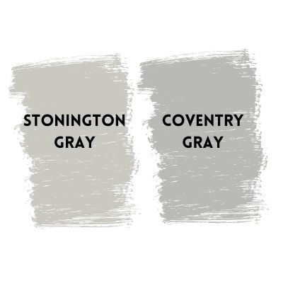 stonington gray vs coventry gray Big Chill Sherwin Williams, Sherwin Williams Gray Screen, Wickham Gray Benjamin Moore, Sherwin Williams Silver Strand, Benjamin Moore Stonington Gray, Popular Grey Paint Colors, Benjamin Moore Bathroom, Gray Screen, Benjamin Moore Grey Owl