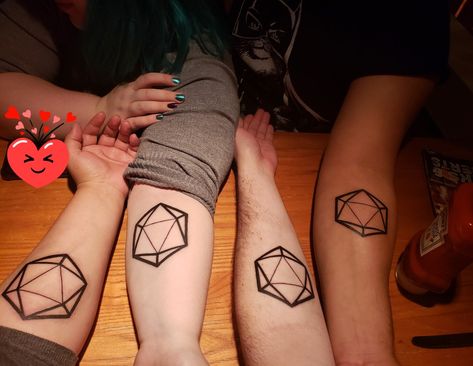 D20 Tattoo, Dice Tattoos, Dnd Tattoo, Dice Tattoo, Dragon Dies, Dungeons And Dragons Dice, Friend Tattoos, Matching Tattoos, Deathly Hallows Tattoo