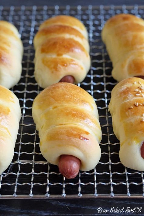 Cocktail Sausage Roll | Bear Naked Food Sausage Croissant, Croissant Rolls, Pork Noodle Soup, Chicken Franks, Roll Food, Croissant Roll, Cocktail Sausages, Hot Dogs Recipes, Pork Noodles