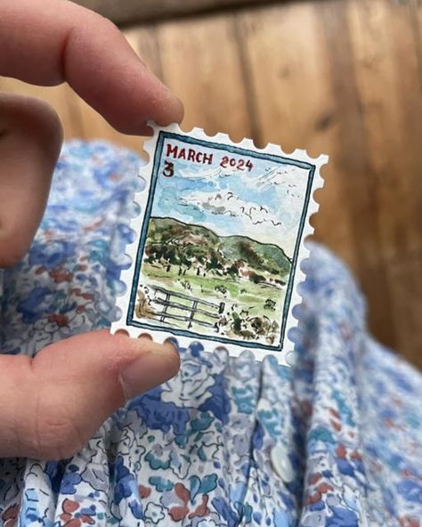 Florence Sweryda on Instagram: "A postage stamp from yesterday ☀️ So much flooding on the fields- had to wade through with no boots when it got too deep!! (Ankles ached like never before😂)" Florence Sweryda, Cute Postage Stamps, Diy Stamp, Summer Projects, March 4, Postage Stamp, Stamp Collecting, Art Drawings Sketches, Postage Stamps