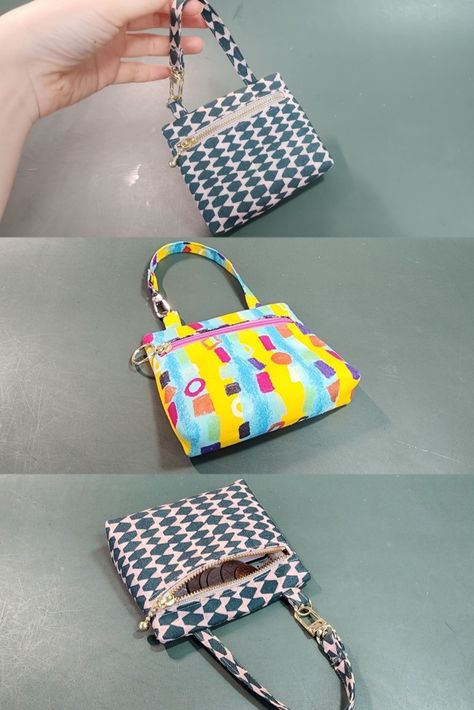 New idea!! How to make a mini coin pouch with a zipper / free pattern Mini Coin Purse Pattern, Coin Purse Pattern Free, Coin Bag Diy, Mini Bag Diy, Diy Mini Bag, Mini Coin Pouch, Purse Patterns Free, Tiny Bags, Coin Purse Pattern