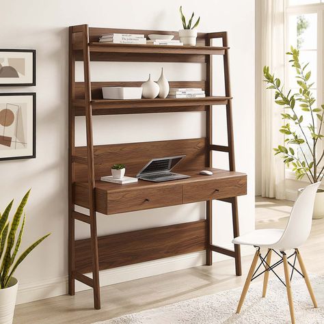 Modway Bixby Office Desk In Walnut & Reviews - Wayfair Canada Wood Office Desk, Desk Drawers, Home Office Furniture Desk, Bookshelf Desk, Walnut Desks, Organic Wood, Bed Desk, Desk Shelves, Office Furniture Desk