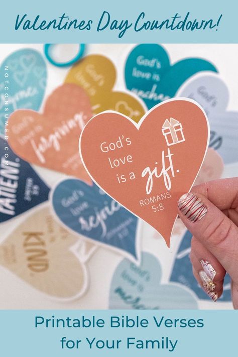 Looking for a fun and meaningful way to celebrate God's love with your family this Valentine’s Day? Check out this Valentine’s Day Bible Verse Countdown! Plus, hang them in your home for a set of adorable Valentine's Day decorations that remind us all of God's love for us Valentine Verses, End Of The Year Celebration, Church Valentines, This Kind Of Love, Day Countdown, Hosting Holidays, Valentines Printables Free, Valentines Day Activities, Free Valentine