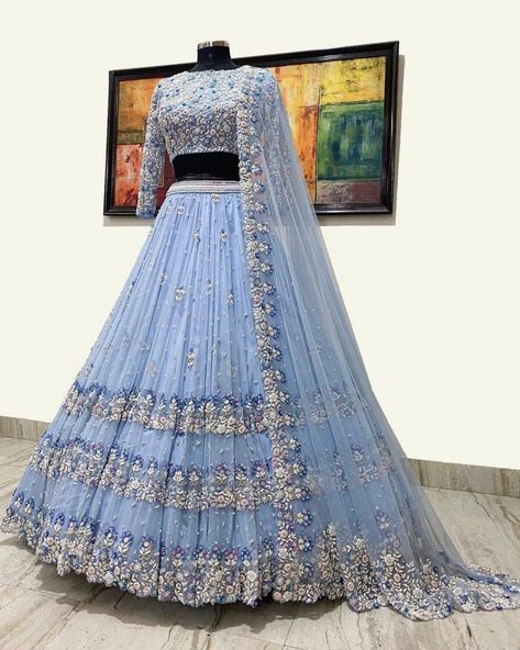 Sky Blue Lehenga, Lehenga Choli Latest, Baju Kahwin, Indian Bridesmaid Dresses, Lehenga Choli For Women, Bridesmaid Lehenga, Choli For Women, Butterfly Net, Mangalsutra Design