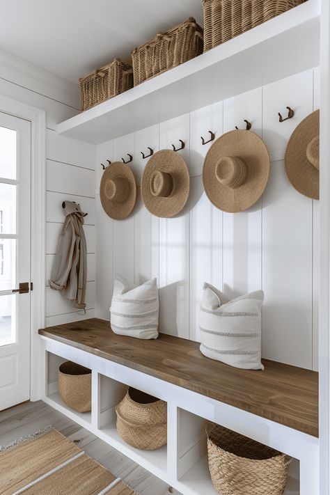 41 Mudroom and Entryway Ideas With Tips To Create Your Own Entry Room Bench With Storage, Hallway Mudroom Built Ins, Shiplap Entrance Entryway, Ikea Entry Way Ideas, Small Mudroom Built In Ideas, Drop Zone Shelves, Drop Zone Color Ideas, Large Mudroom Ideas Entryway Farmhouse, Built In Storage Mudroom