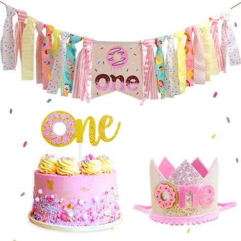 Donut High Chair Banner for 1st Birthday Party Decorations - Photo Booth Props, Birthday Gifts and S Donut Cake Topper, Donut Theme Party, Donuts Cake, Photo Booth Props Birthday, Donut Themed Birthday Party, First Birthday Crown, Baby First Birthday Cake, Birthday Highchair, Donut Birthday Parties