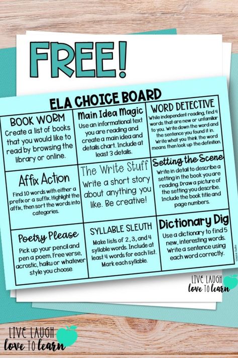 5th Grade Activities, Choice Board, 8th Grade Ela, 5th Grade Classroom, Choice Boards, Upper Elementary Classroom, Elementary Ela, Independent Reading, The Key To Success