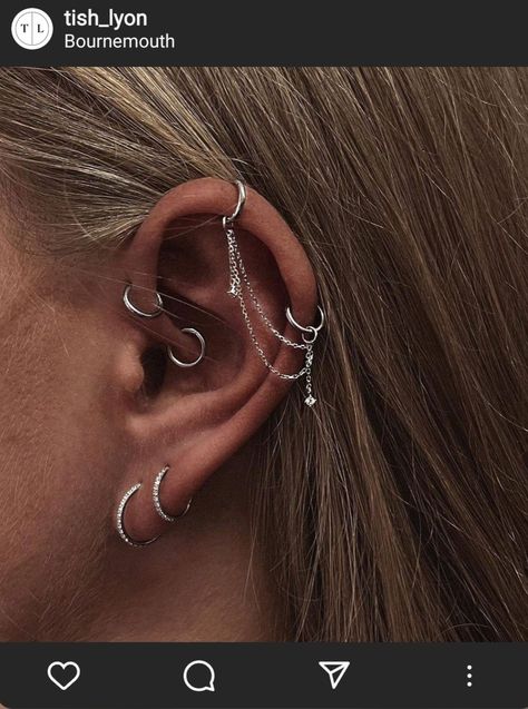 Implant Grade Titanium Earrings, Ear Curation Ideas Silver, Cool Ear Piercings Unique, Ear Full Of Piercings, Full Ear Piercings, New Ear Piercing, Industrial Piercing Jewelry, Helix Piercing Jewelry, Cool Ear Piercings