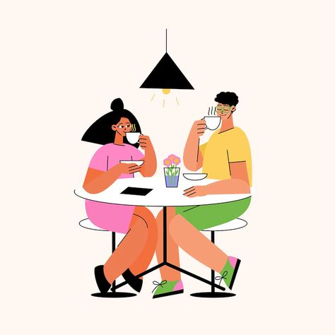 Table Illustration, Drawn People, Cookbook Design, Friends Illustration, Free Vector Illustration, Game Illustration, Vector Hand, Illustration Character Design, Hot Drinks