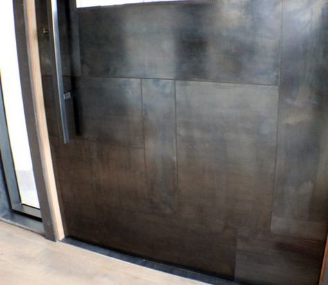 Hot Rolled Steel Fireplace, Sheet Metal Backsplash, Steel Patina, Panel Walls, Hot Rolled Steel, Indoor Outdoor Bathroom, Metal Front Door, Modern Doors, Metal Wall Panel