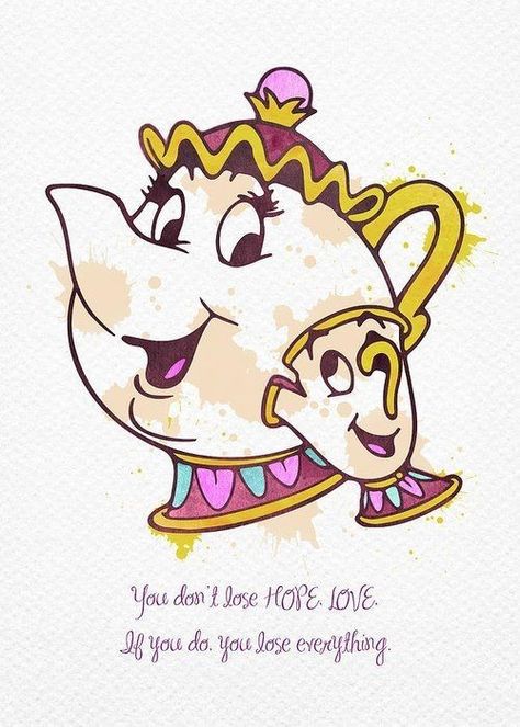 Mrs Potts And Chip, Mrs Potts, Rose Drawing, Watercolor Greeting Cards, Cup Art, Pinturas Disney, Disney Beauty And The Beast, Disney Tattoos, Disney Quotes