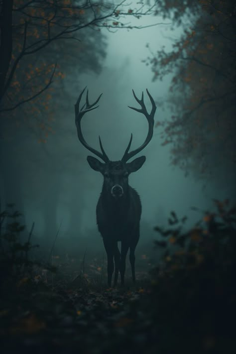 Deer In Misty Forest, Deer Aesthetic Dark, Stag Photography, High Fantasy Aesthetic, Spooky Beach, Deer Aesthetic, Money Rose Tattoo, Woodland Photography, Deer Images