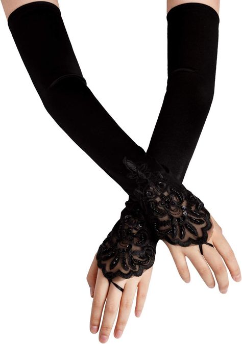 Fingerless Long Gloves, Flapper Outfit, Fancy Gloves, Long Black Gloves, Black Lace Gloves, Black Fingerless Gloves, Satin Gloves, Elbow Length Gloves, Evening Gloves