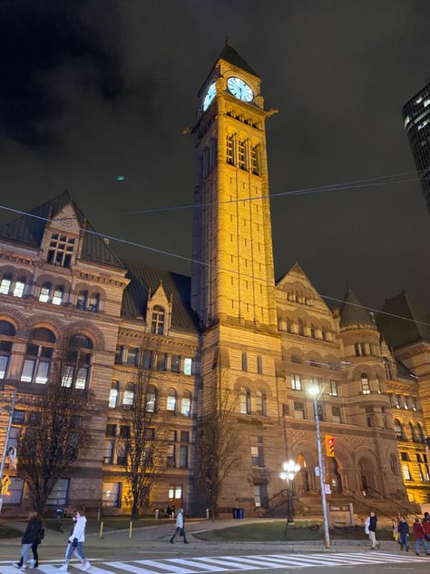 Old town hall in Toronto, canada at night | old tower| ancient architecture | toronto things to do| harry potter vibes Canada At Night, Architecture Toronto, Harry Potter Vibes, Old Toronto, Ancient Architecture, Town Hall, Old City, Toronto Canada, City Hall