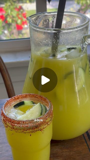 Hrna Eatz on Instagram: "Cucumber Pineapple Agua Fresca 🍍🥒 Recipe  Ingredients: - 5 cucumbers (1 sliced up for garnish)  - 1 pineapple  - 1 c white sugar  - 4 limes  Directions: 1. Remove the skin from 4 of your cucumbers & your pineapple. Cut into large chunks, and place into large bowl. 2. Add half of your chunks into a blender w 1/2 c of white sugar, juice of 2 limes, and 2 c water. Blend for 3-4 mins. 3. Strain mixture into desired pitcher.  4. Add the rest of your chunks into blender w 1/2 c sugar, juice of 2 limes, and 2c water. Blend for 3-4mins.  5. Strain the second batch into pitcher.  6. Add 4 c of water to your pitcher, ice, and sliced cucumbers from your left over cucumber.  7. Serve in a tajin rimmed glass and enjoy babe!   #aguafresca #cucumberwater #aguadepepino #aguadepe Pineapple Agua Fresca, Mexican Drink Recipes, Juice Shots, Agua Fresca Recipe, Coffee Energy, Mexican Drinks, Cucumber Water, Cucumber Juice, Easy Drink Recipes