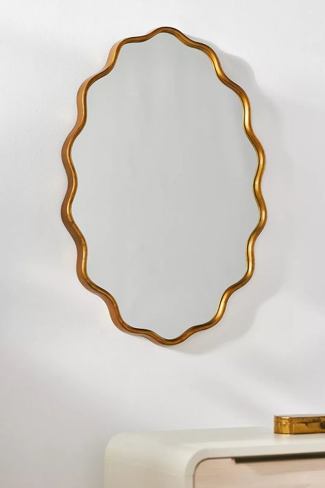 Coquille Metallic Oval Wall Mirror | Anthropologie Anthro Mirror, Mirrors Design, Powder Room Mirror, Boho Mirror, Anthropologie Holiday, Mirrors Bathroom, Unique Mirrors, Vintage Mirrors, Home Decor Finds