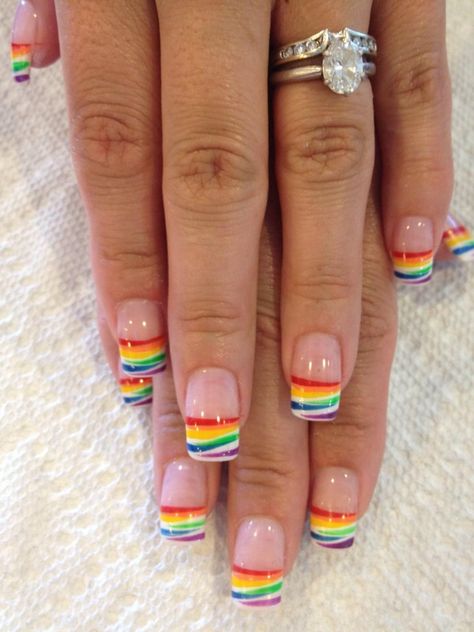 Rainbow Nails Design, Rainbow Nail Art, Rainbow Nail, Unghie Sfumate, Nail Tip Designs, Nagel Tips, French Nail Art, French Nail Designs, Rainbow Nails