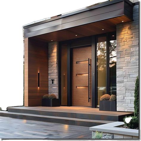 Front Decorations Entrance, Front Entrance Door Design, Modern Doors Exterior Entrance, Front Door Entryway Ideas Exterior, Modern House Front Door, Oversized Front Door, Architectural Trends, Contemporary Exterior Design, House Entrance Doors