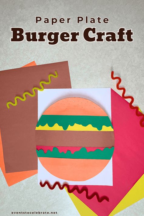 This paper plate burger craft is a simple activity that is great for kids of all ages. All you need is a plate, paper, glue, and scissors! Hamburger Craft, Burger Craft, 4th Of July Trivia, Alphabet Letter Crafts, Flag Crafts, Reindeer Craft, Learning Activities For Kids, Kindergarten Learning Activities, Disney Princess Birthday