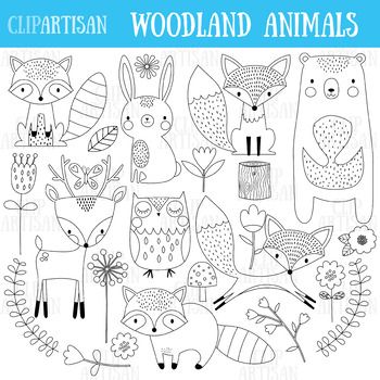 Animal Doodles, Mandalas Drawing, Digital Elements, Arte Animal, Animal Clipart, Woodland Creatures, Digital Stamps, Forest Animals, Woodland Animals