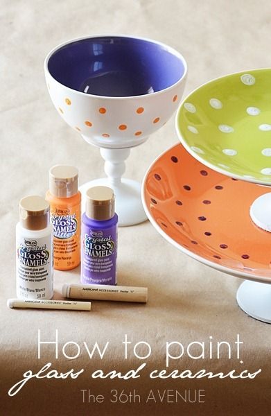 How to paint glass and ceramics with dishwasher safe paint. the36thavenue.com #crafts #paint How To Paint Glass, Candy Stand, Crafting Supplies, Crafty Projects, Crafty Craft, Crafty Diy, Craft Time, Diy Projects To Try, How To Paint