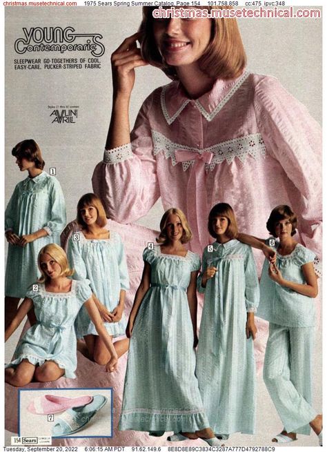 1975 Sears Spring Summer Catalog, Seite 154 - Kataloge & Wunschbücher 80s Inspired Outfits, Vintage Pajamas, Sears Catalog, Pyjamas Womens, Cute Pajama Sets, Seventies Fashion, Christmas Catalogs, Cute Pajamas, 1970s Fashion