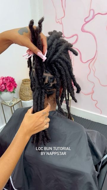 Trailblazing Loc Salon on Instagram: "We want to show you how to make a cute loc bun for any style.🥰 Book your next appointment at www.NappStar.com #locs #locstyles #locstylesforwomen #locbun #locjourney #loctician #locnation #locsalon #nyclocs" High Ponytail Locs Styles, Loc Knot Ponytail Styles, Loc Ponytails For Women, Loc Styles For Date Night, Two Bun Loc Styles For Women, Low Ponytail Loc Styles, Low Bun Locs Hairstyles, Low Bun On Locs, Low Bun Loc Styles For Women