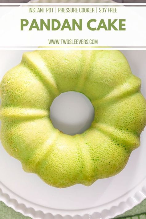 Pandan Cake | Pandan Cake Recipe | Instant Pot Pandan Cake | Pressure Cooker Pandan Cake | Pandan Desserts | Pandan Chiffon | Pandan Chiffon Cake | Instant Pot Cake | Pressure Cooker Cake | TwoSleevers | #twosleevers #pandan #pandancake #instantpot #indonesianfood Pandan Cake Recipe, Soy Free Cake, Buko Pandan Recipe, Instant Pot Cake, Pressure Cooker Cake, Gluten Free Instant Pot Recipes, Chiffon Cake Recipe, Pandan Chiffon Cake, Cooker Cake