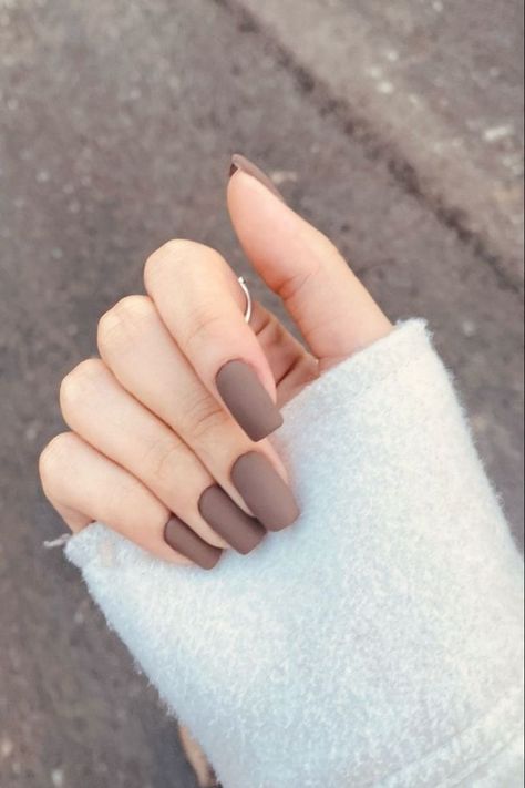 Fall Brown Nails Matte, November Nails Designs Fall Matte, Light Brown Matte Nails, Basic Fall Nails Acrylic, Matte Winter Nails Short, Fall Winter Nails 2022, Fall Acrylic Nails Matte, Matt Brown Nails, Matte Fall Nails Short