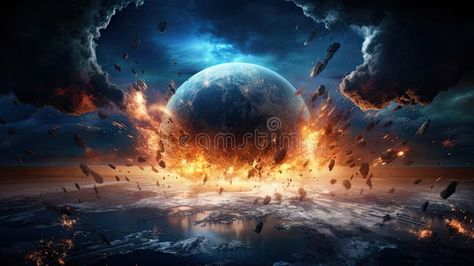 Giant meteorite impacts on earth, asteroid in collision with earth, comet crash, earth destruction stock images Asteroid Base, Earth Destroyed Art, Moon Crashing Into Earth, Asteroid Mining, Asteroid Hitting Earth, Kelp Forest, Astronomy, Photo Image, Forest