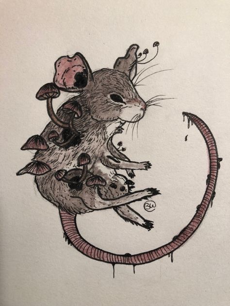 Rat Mushroom Tattoo, Creepy Mushroom Art, Goth Flower Drawing, Scary Mushroom Drawing, Rat Drawings Sketches, Creepy Mushroom Drawing, Creepy Flower Drawing, Random Refrences, Rat Sketch