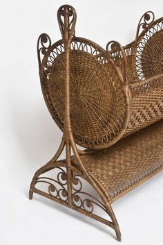 19th-century Victorian wicker swinging cradle Newborn Basket, Rocking Cradle, Wicker Loveseat, Heywood Wakefield, Victorian Chair, Cane Furniture, Baby Cradle, The Cradle, Baby Coat