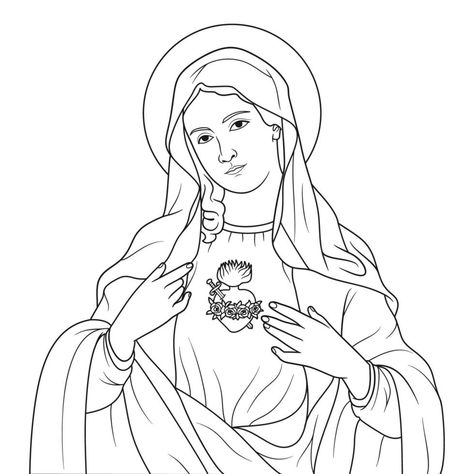 Outline Pictures, Illustration Outline, Jesus Coloring Pages, Virgin Mary Art, Jesus Drawings, Jesus Mary And Joseph, Immaculate Heart, Religious Images, The Virgin Mary