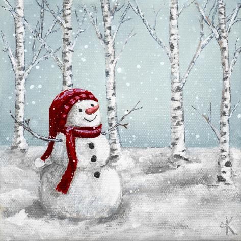 size: 12x12in Art Print: Snowman with Hat by Kelly Elizabeth : Wine And Canvas Christmas Paintings, Winter Snowman Paintings, Snowman With Scarf Painting, Christmas Snow Painting, Christmas Painting Snowman, Gnome Winter Painting, Scandinavian Christmas Painting, Snowmen Paintings On Wood, Snowglobe Painting Canvas