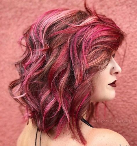 Low Maintenance Vibrant Hair Color, Cotton Candy Pink Hair, Brown And Pink Hair, Raspberry Hair, Color For Hair, Pink Hair Streaks, Pink And Orange Hair, Dark Pink Hair, Rose Pink Hair