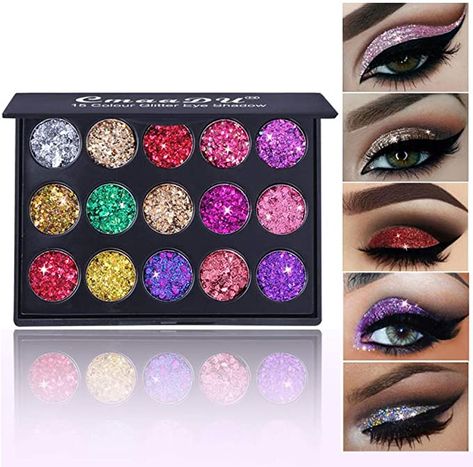 Bath Salt Gift Set, Cheer Makeup, Glittery Eyeshadow, Bath Salts Gift, Rainbow Eyes, Makeup Pallets, Glitter Eyeshadow Palette, Casual Makeup, Sparkly Eyes