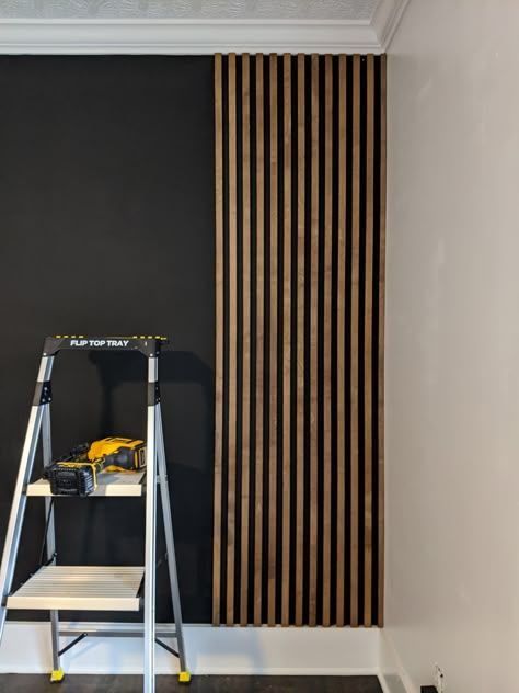 Wooden Slats Feature Wall, Wall Up And Down Lights, Narrow Slat Wall, Slat Wall In Nursery, Slat Wall Ideas Dining Room, Wall Panel Coat Hanger, Paneling Painting Ideas, Slat Wall In Bedroom, Wood Slat Wallpaper Ideas